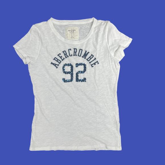 VTG 90s Y2K Abercrombie & Fitch Thin Burn Out T Shirt Women Sz M White 92 Sequin - Picture 1 of 6